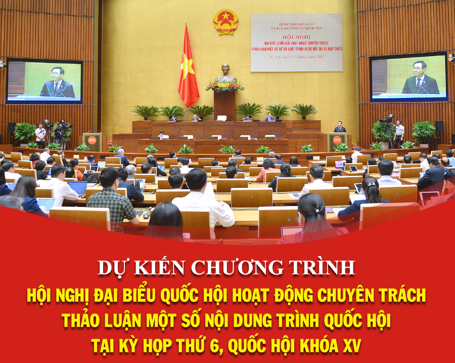 DỰ KIẾN CHƯƠNG TRÌNH HỘI NGHỊ ĐBQH HOẠT ĐỘNG CHUYÊN TRÁCH THẢO LUẬN MỘT SỐ NỘI DUNG TRÌNH QUỐC HỘI TẠI KỲ HỌP THỨ 6, QUỐC HỘI KHÓA XV